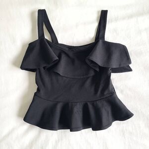 Susana Monaco Peplum Cropped Tank Top Womens XS Black Sleeveless‎ Summer Beach